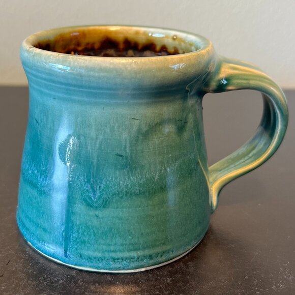 Handcrafted & Signed by Wells ~ Drip Glaze Pottery Mug in Blue, Green & Brown - Picture 1 of 10